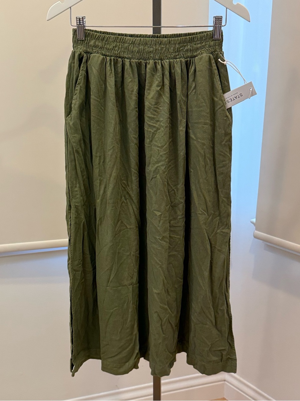 Stateside Linen Double Slit Maxi Skirt - Fern